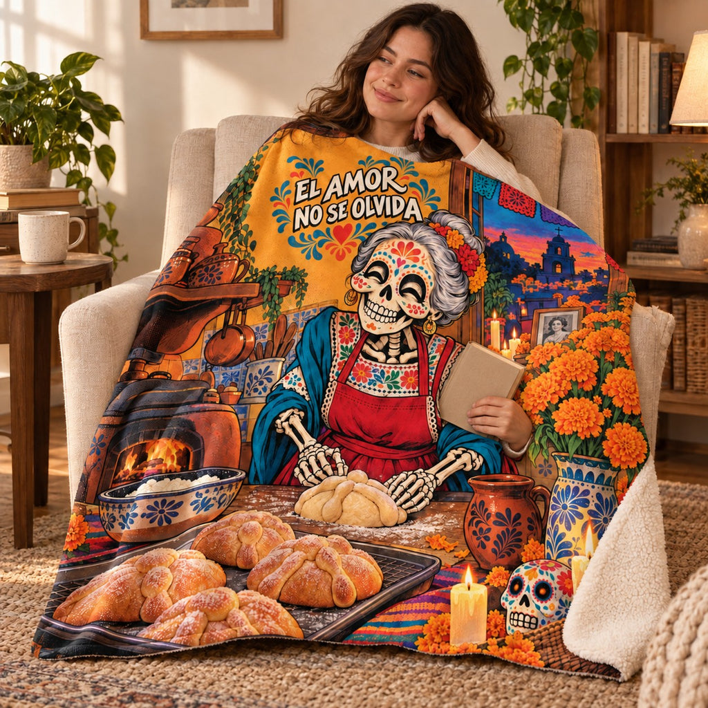 El Amor No Se Olvida blanket, wrapped around a reader