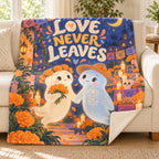 Love Never Leaves blanket, on a sofa