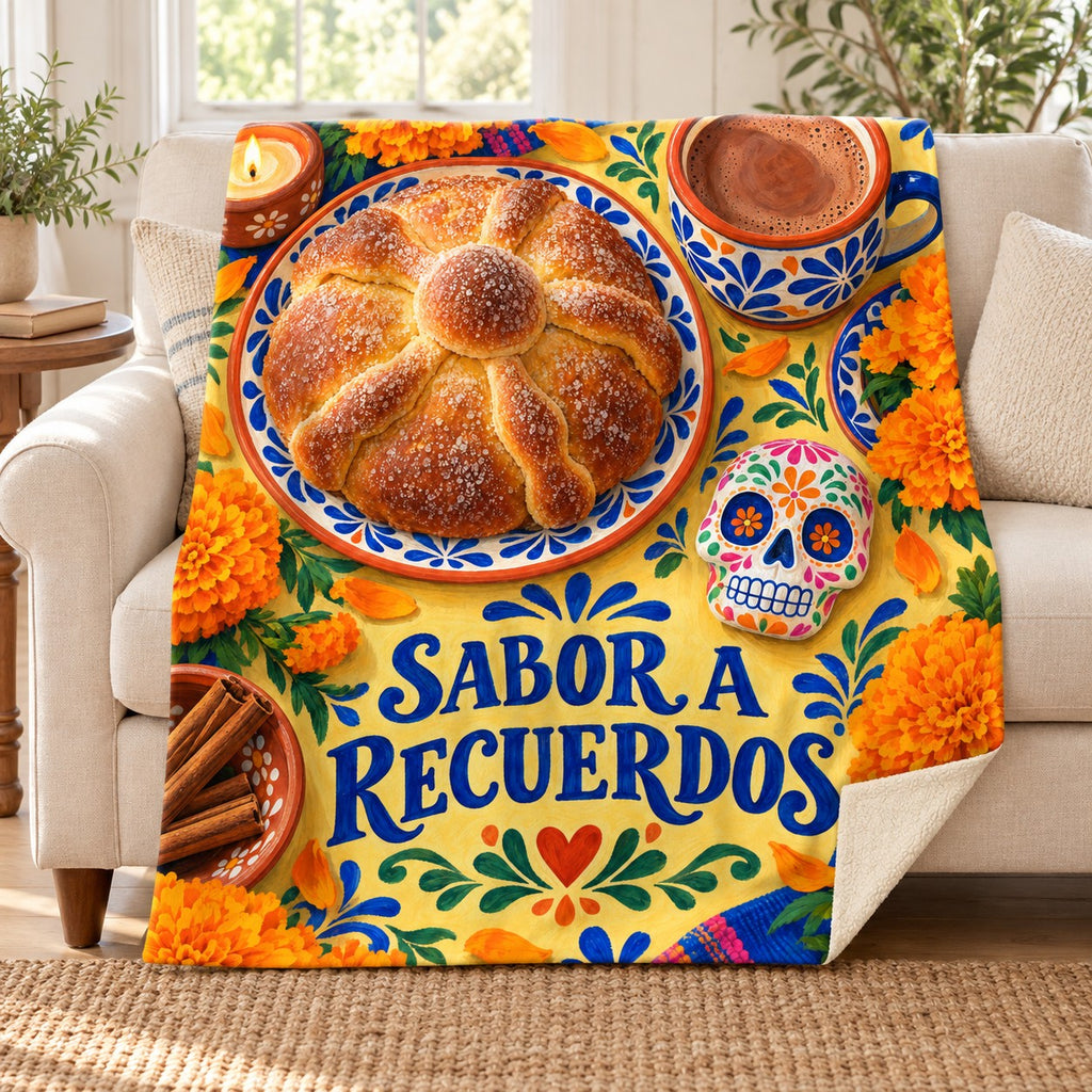 Sabor a Recuerdos blanket, on a sofa