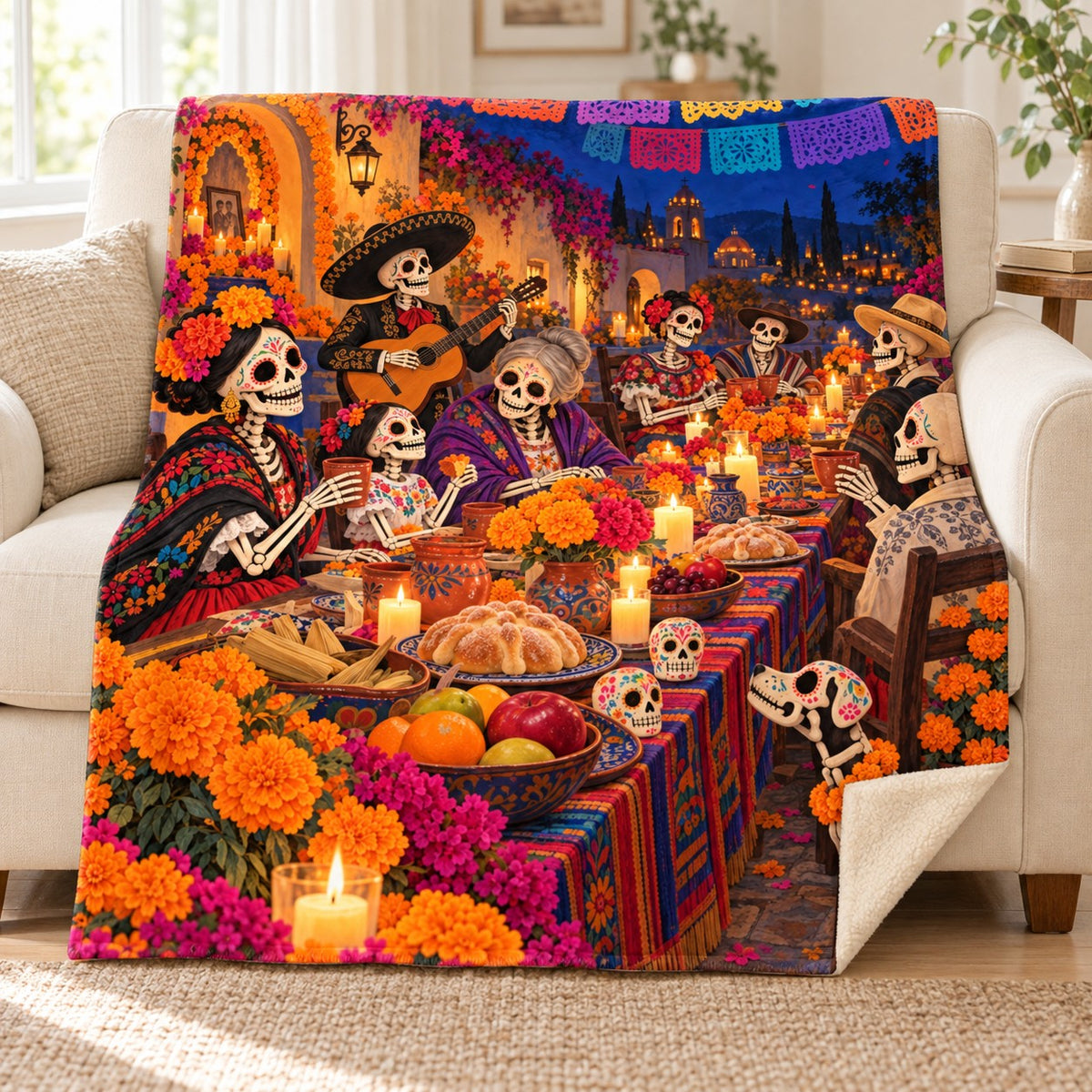 Feast by Candlelight blanket, on a sofa