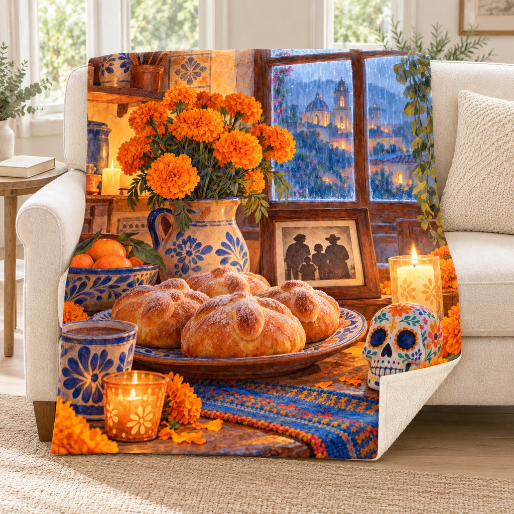 Pan de Muerto by the Window blanket, on a sofa