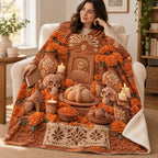 Clay Ofrenda blanket, wrapped around a reader
