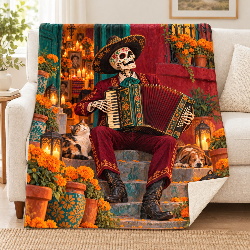 Accordion Serenade blanket, on a sofa
