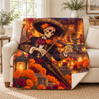 Candlelit Violin blanket, on a sofa