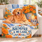 Siempre a Mi Lado blanket, on a sofa