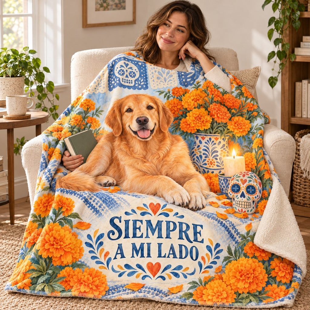 Siempre a Mi Lado blanket, wrapped around a reader