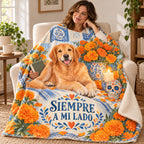 Siempre a Mi Lado blanket, wrapped around a reader