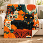 Black Cat Ofrenda blanket, on a sofa