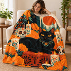 Black Cat Ofrenda blanket, wrapped around a reader