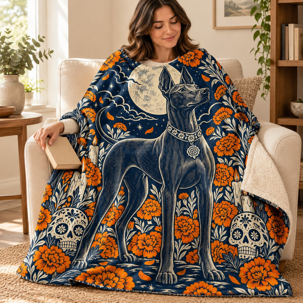Moonlit Xolo blanket, wrapped around a reader