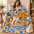 Mi Compañero Eterno blanket, wrapped around a reader
