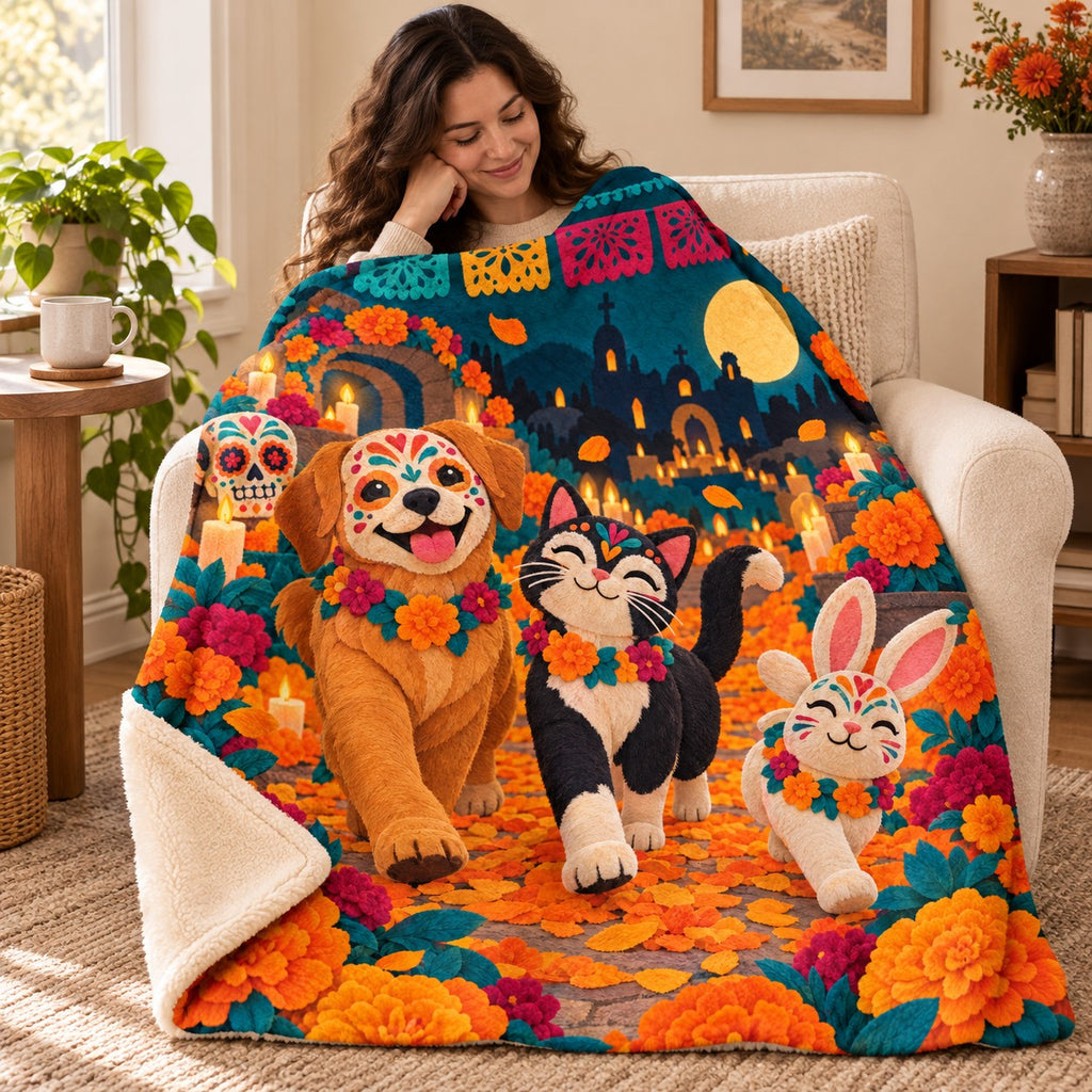 Pet Parade blanket, wrapped around a reader