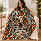 Op-Art Calavera blanket, wrapped around a reader