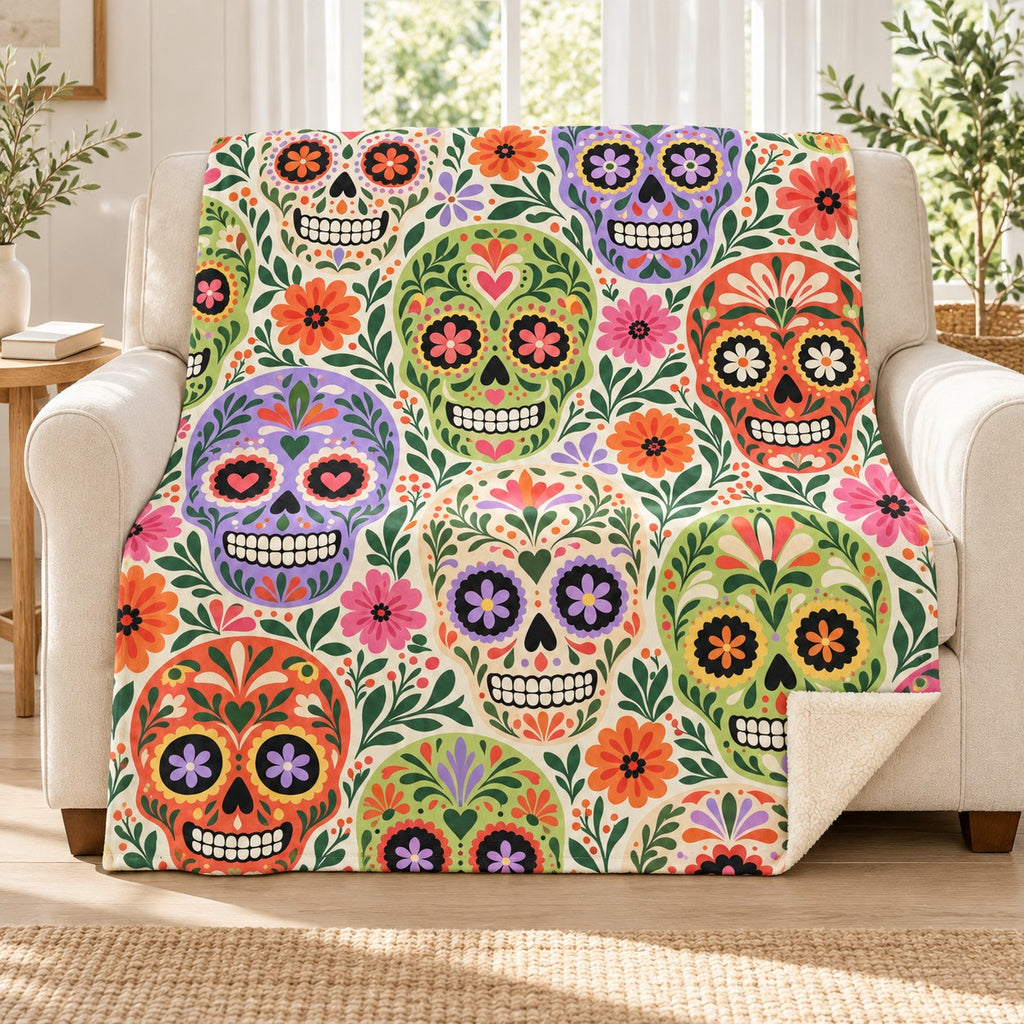 Sugar Skull Pattern blanket, on a sofa
