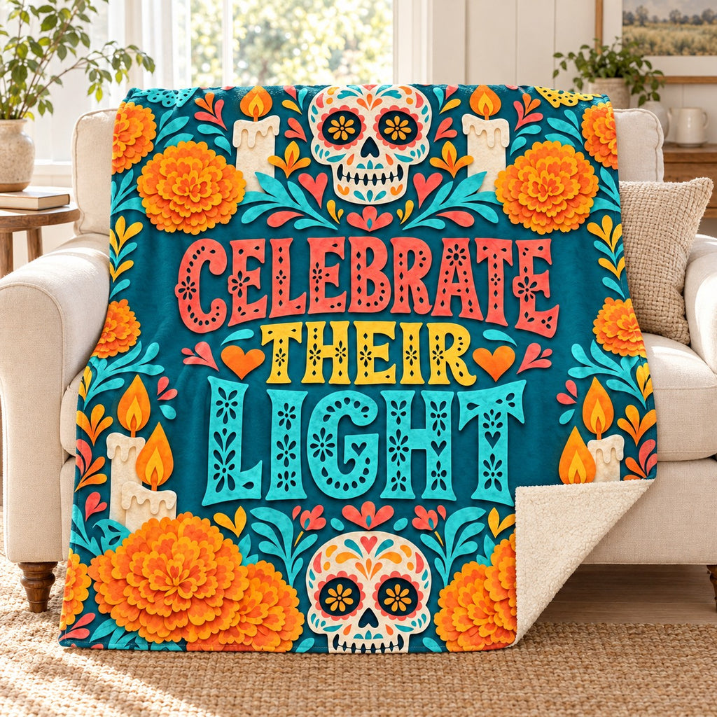 Celebrate Their Light blanket, on a sofa