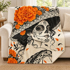 Catrina in Ink blanket, on a sofa