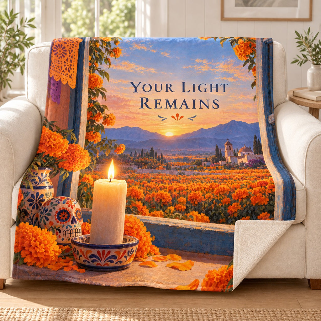 Your Light Remains blanket, on a sofa