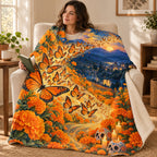 Monarch Flight blanket, wrapped around a reader