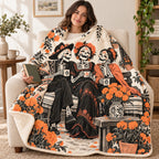 Three Friends blanket, wrapped around a reader