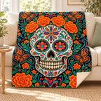 Beaded Calavera blanket, on a sofa