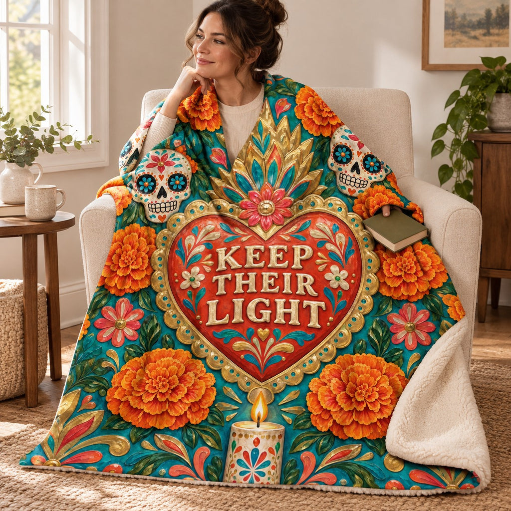 Keep Their Light blanket, wrapped around a reader