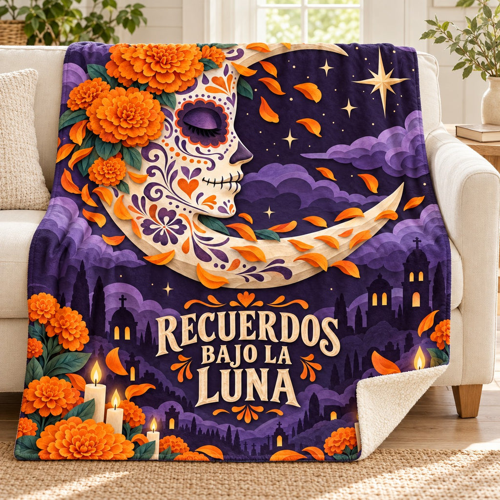 Recuerdos Bajo la Luna blanket, on a sofa