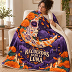 Recuerdos Bajo la Luna blanket, wrapped around a reader