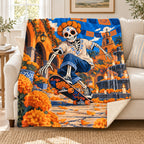Skateboard Calavera blanket, on a sofa