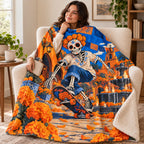 Skateboard Calavera blanket, wrapped around a reader
