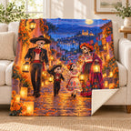 Lantern Walk blanket, on a sofa