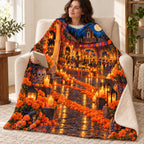 Candlelit Plaza blanket, wrapped around a reader