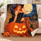 Pumpkin Perch blanket, on a sofa