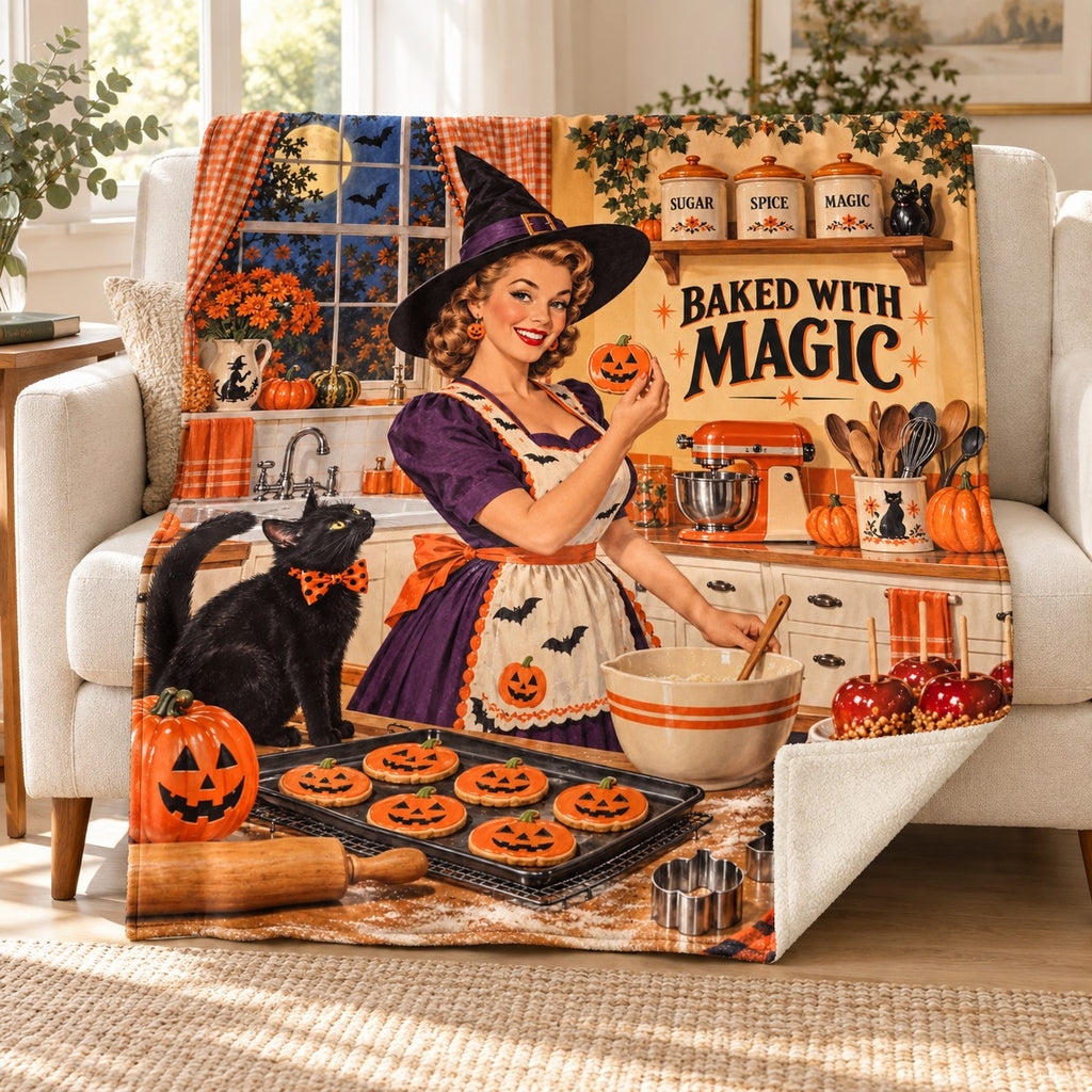 Bewitching Baker blanket, on a sofa