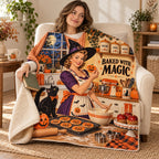 Bewitching Baker blanket, wrapped around a reader