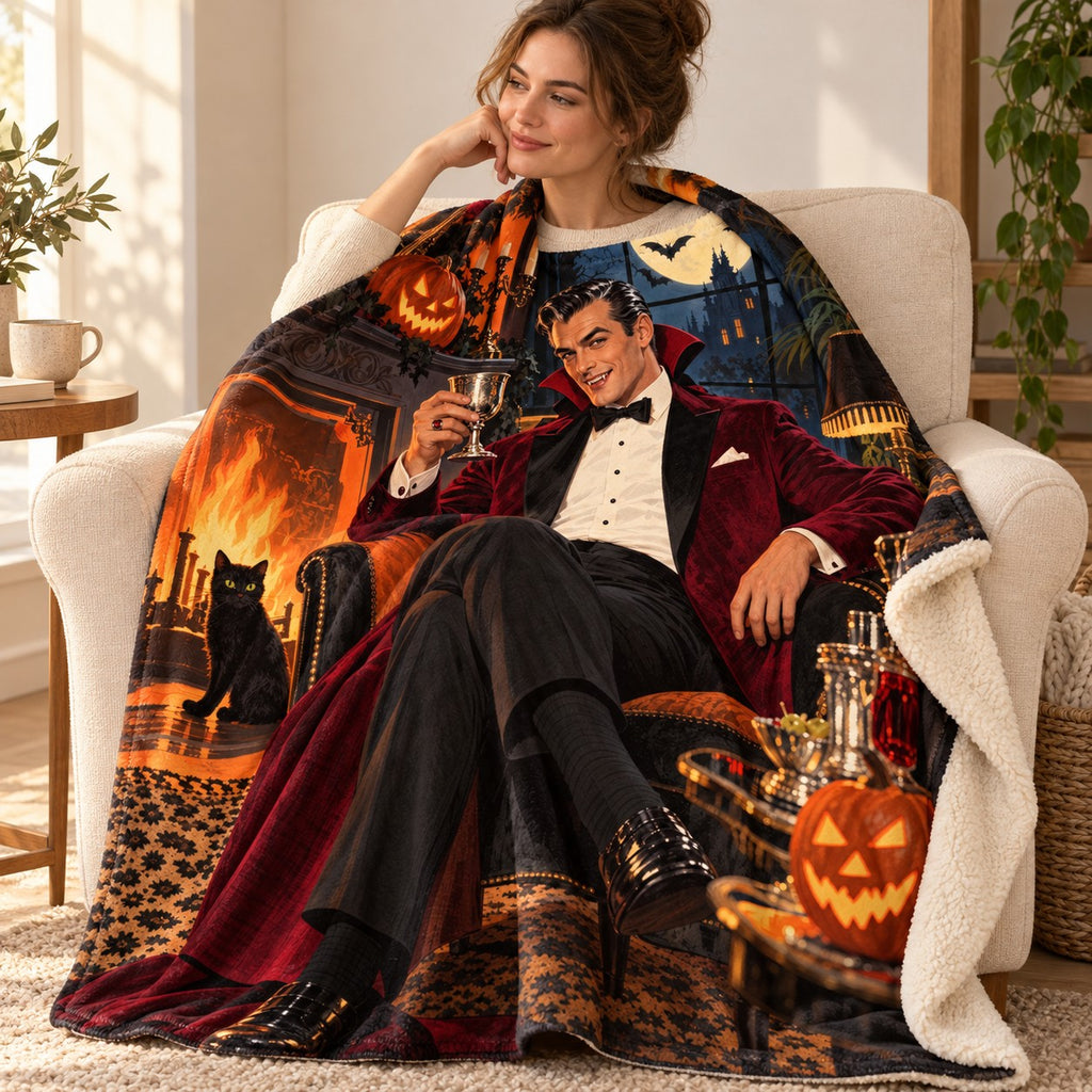 Vampire Lounge blanket, wrapped around a reader