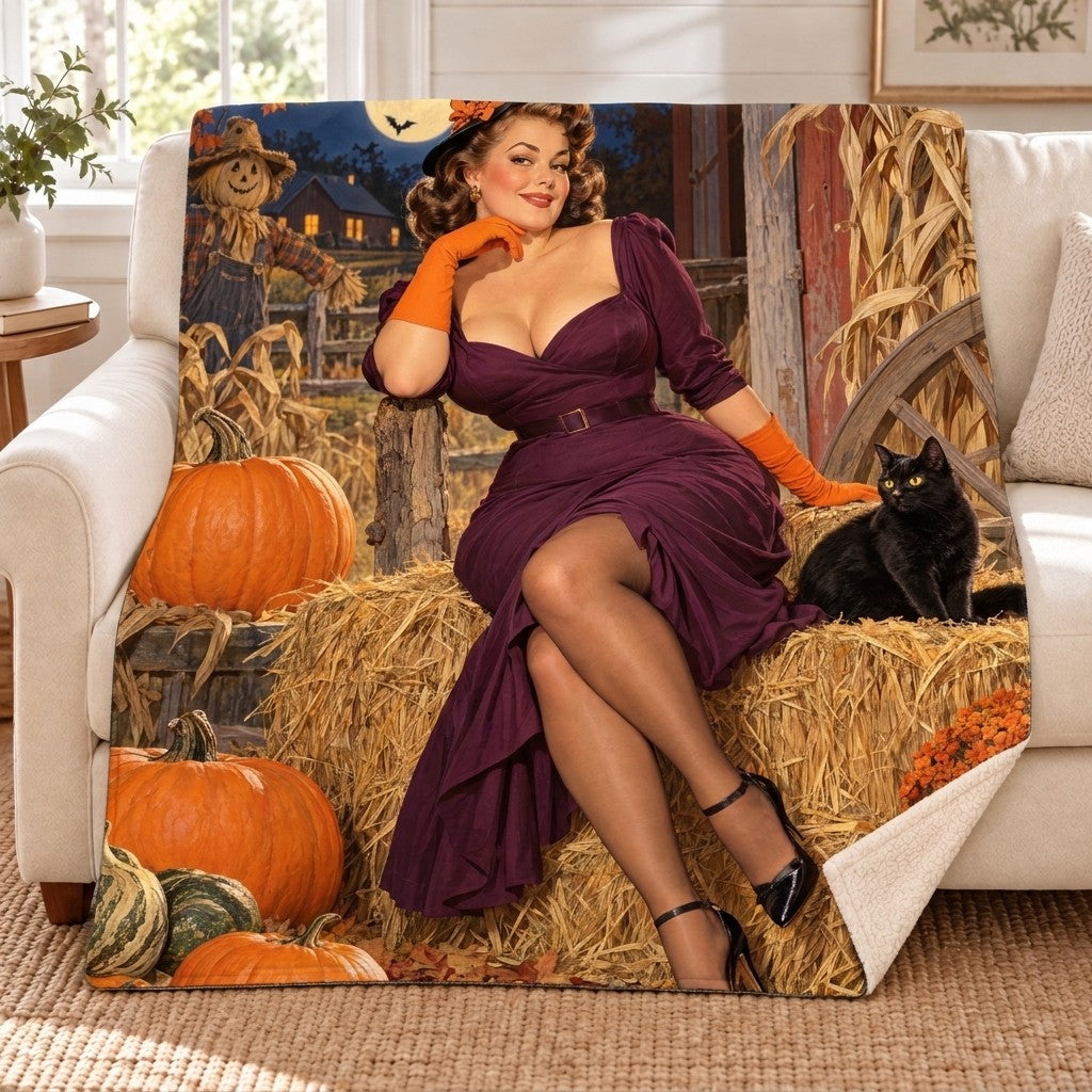 Pumpkin Pageant blanket, on a sofa