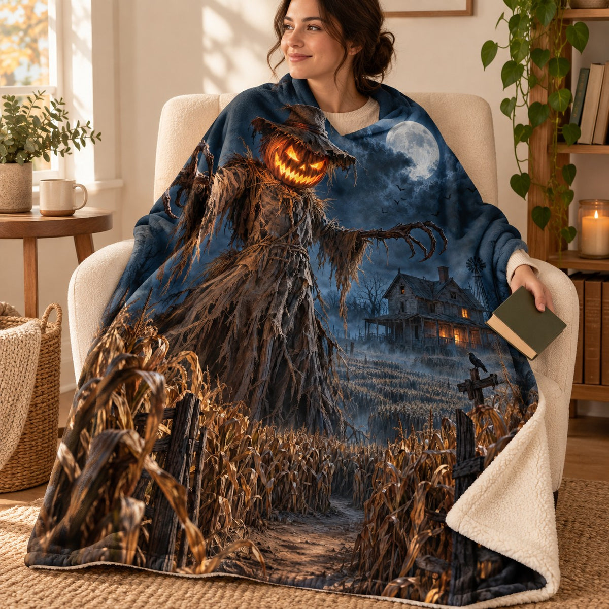 Harvest Watcher blanket, wrapped around a reader