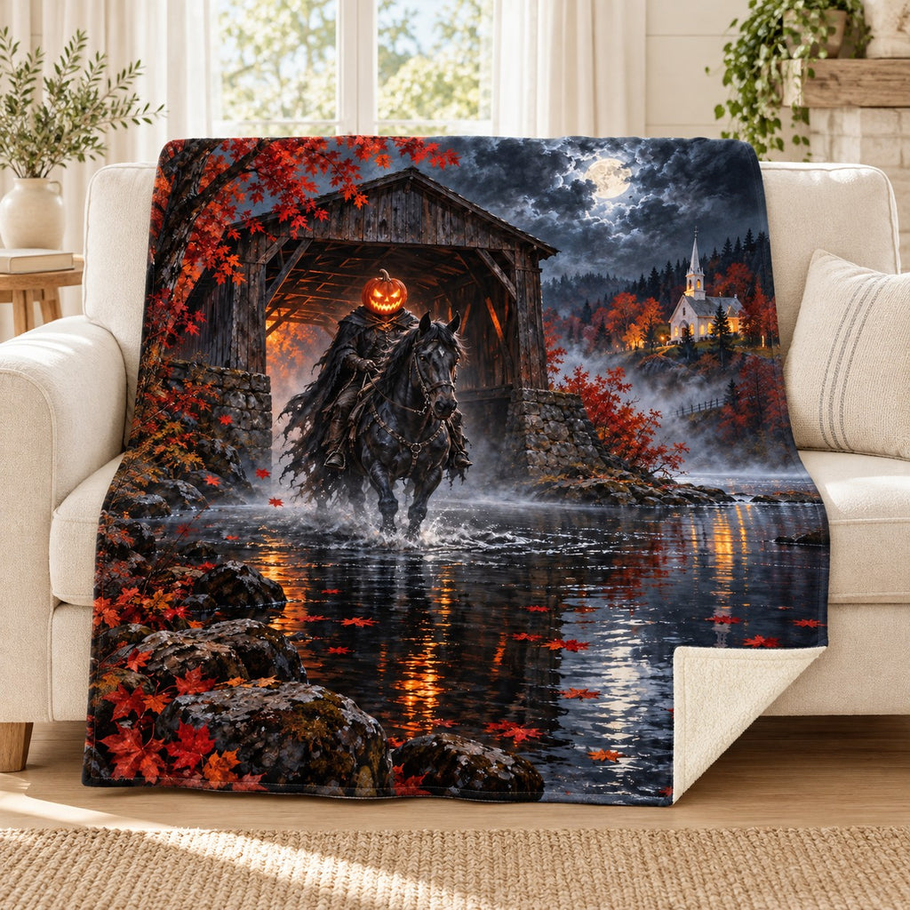 Covered Bridge blanket, on a sofa