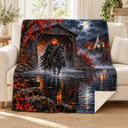 Covered Bridge blanket, on a sofa