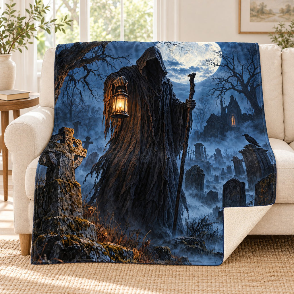 Graveyard Keeper blanket, on a sofa