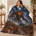 Pumpkin King blanket, wrapped around a reader