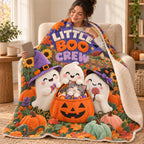 Little Boo Crew blanket, wrapped around a reader