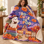 Boo School blanket, wrapped around a reader