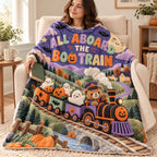 Boo Train blanket, wrapped around a reader