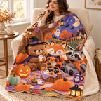 Pumpkin Picnic blanket, wrapped around a reader