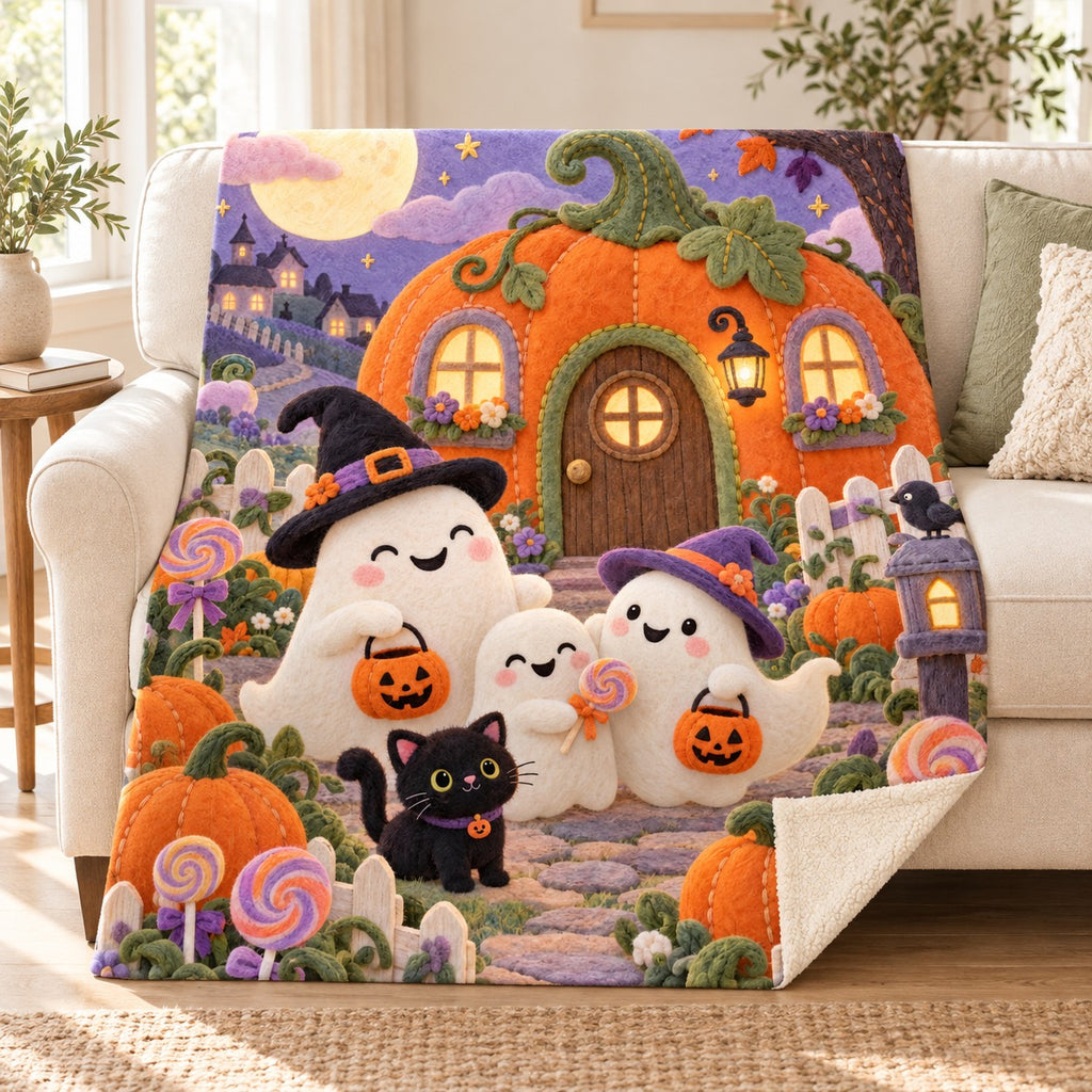 Candy Cottage blanket, on a sofa