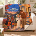 When Porchlights Glow blanket, on a sofa