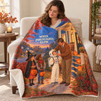 When Porchlights Glow blanket, wrapped around a reader