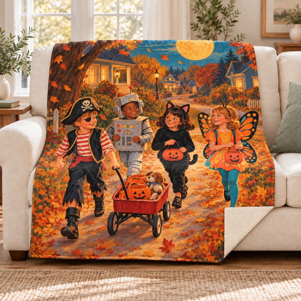 Pumpkin Pail Express blanket, on a sofa