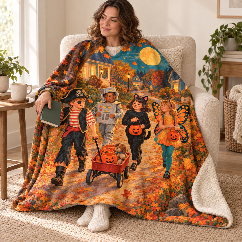 Pumpkin Pail Express blanket, wrapped around a reader